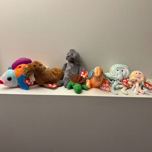 NWT Ty Set of 7 Sea Creatures Beanie Babies/ Teenie Beanies